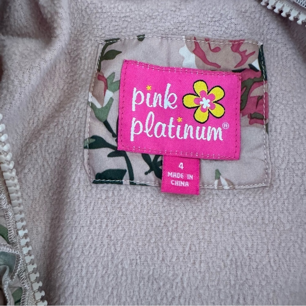 Pink Platinum Toddler Girl Jacket Puffer Hooded Floral Roses Pink 4 - Picture 4 of 5